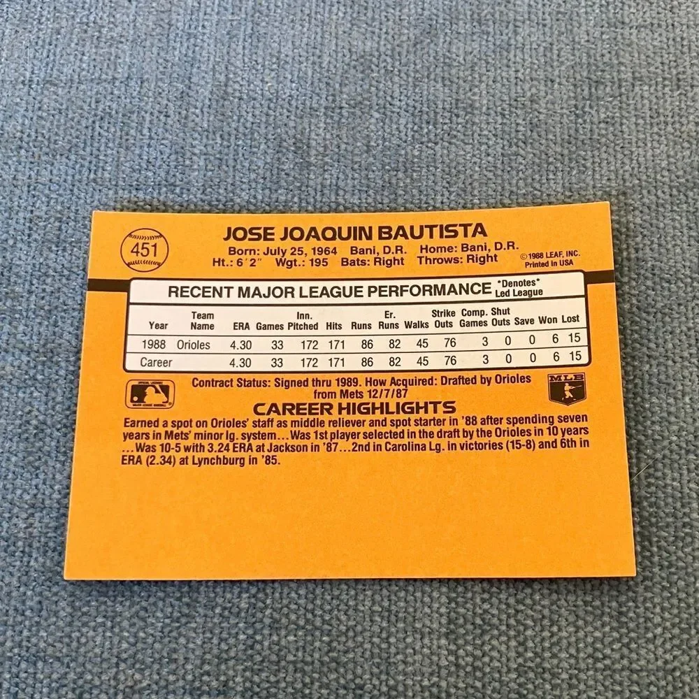1989 Donruss Baltimore Orioles Baseball Card Trading Card